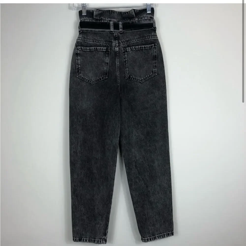 Free people we the free black paper bag waist jeans